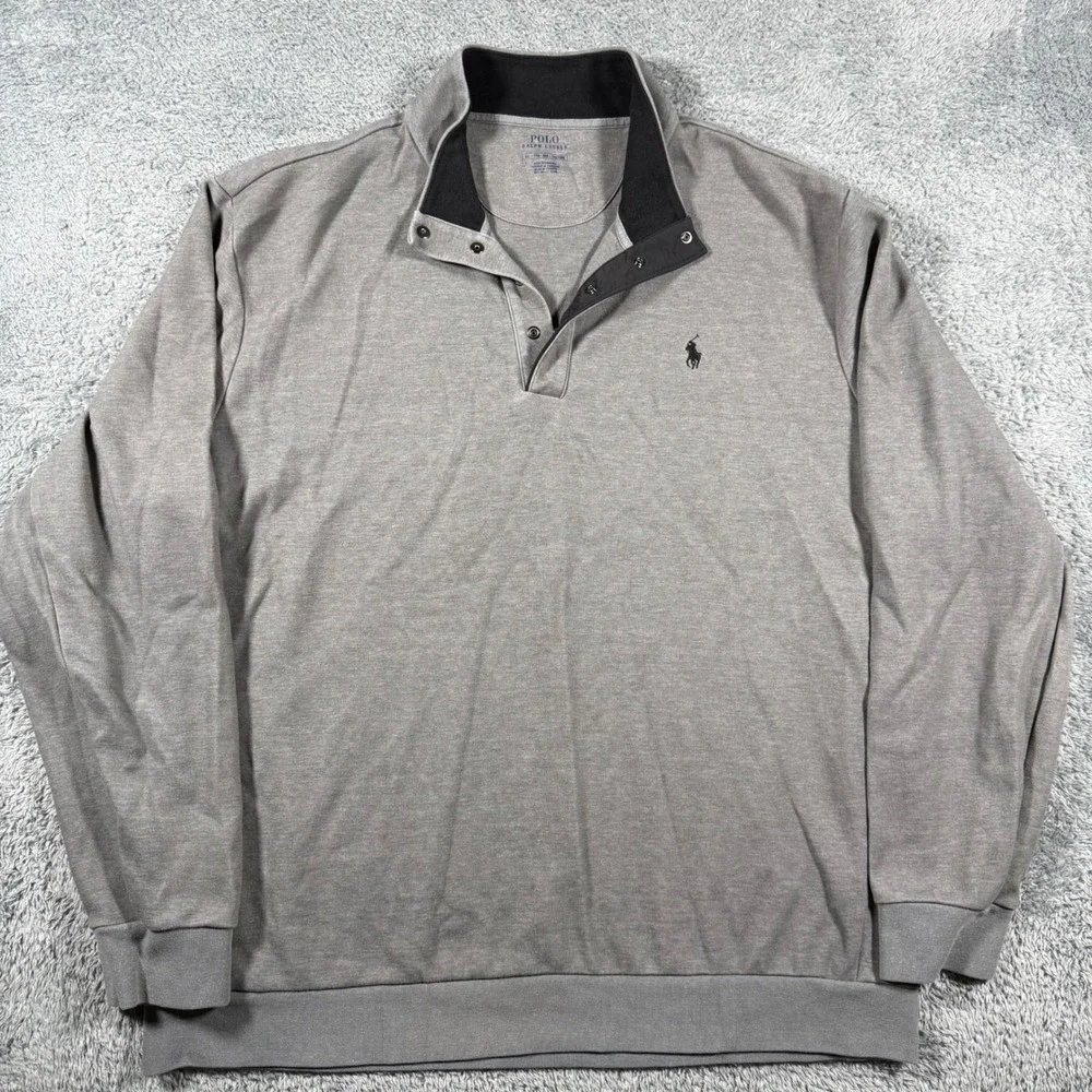 Polo Ralph Lauren Pullover Mens XXL Gray Snap Neck Long Sleeve Sweatshirt